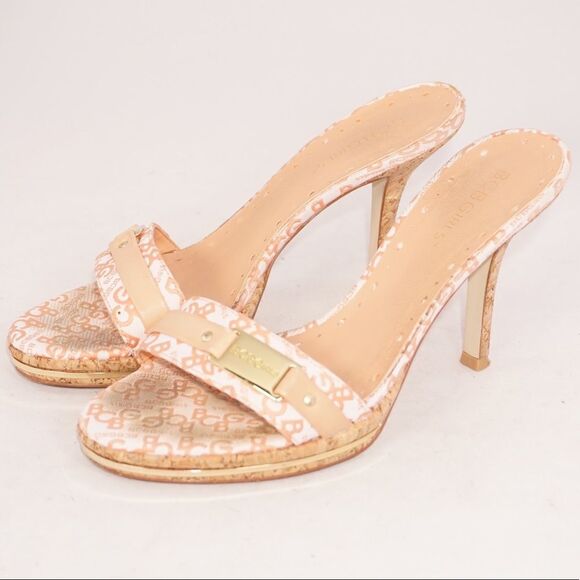 BCBGirls Heeled Slip On Sandals w Pink Logo Strap - Picture 1 of 9